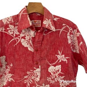 Vintage Red Hawaiian Floral Button-Down Shirt